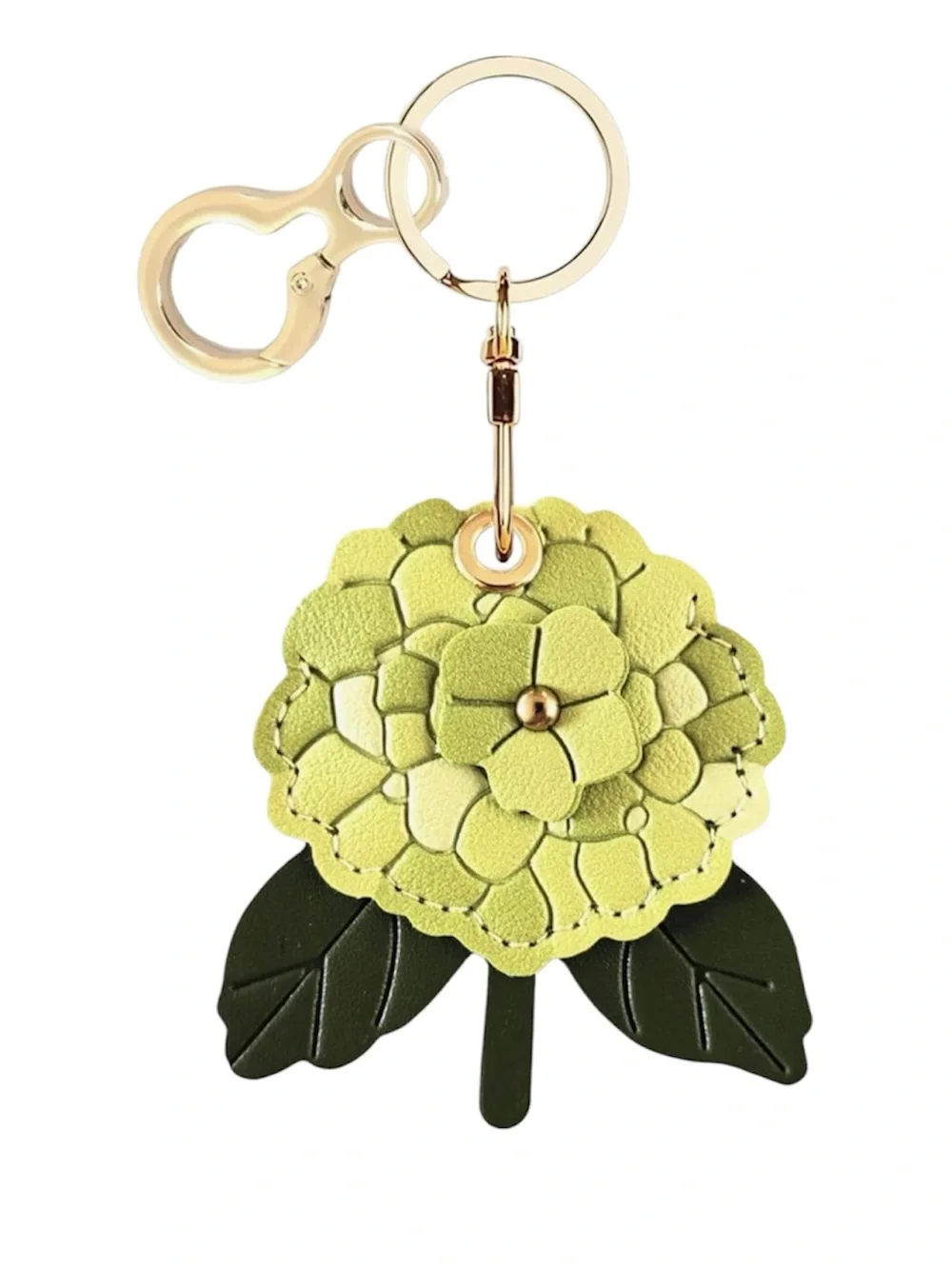 NEW Green Hydrangea Floral Leather Keychain Charm